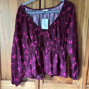 Smocked Tie Front Blouse